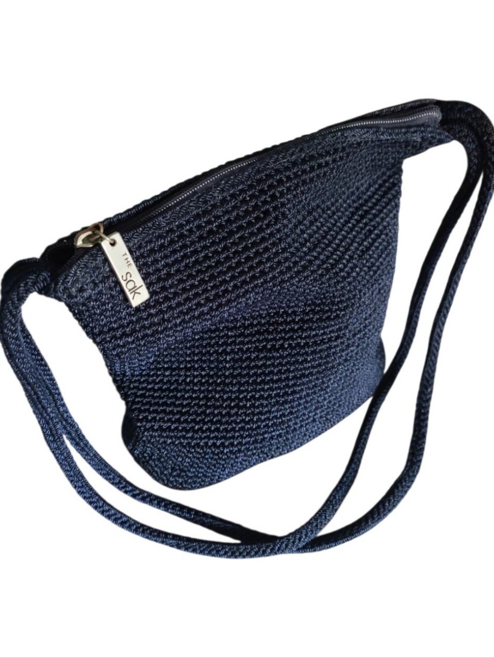 Vintage 90s The Sak Navy Blue Crochet Shoulder Bag